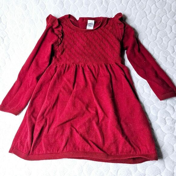 Carter's 24M red knit dress long sleeve bloomers diaper cover ruffle 2T - Picture 2 of 3